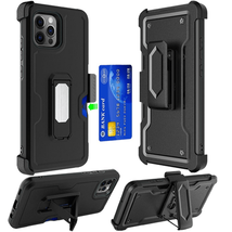 Card Holster with Kickstand Clip Hybrid Case Cover for iPhone 13 6.1&quot; BLACK - £6.84 GBP