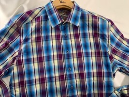 Robert Graham Shirt 2XL Long Sleeve Classic Fit Men&#39;s Purple Blue Plaid - £42.12 GBP