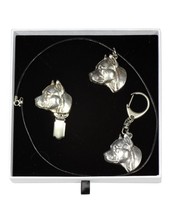 NEW, American Staffordshire Terrier, dog keyring, necklace and clipring in caske - £49.57 GBP
