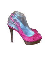 GUESS Vtg Y2K Hot Pink Leather Faux Snake High Heel Pumps Rhinestone Cha... - $59.39