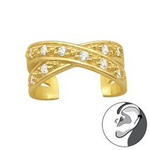 Gold Plated 925 Silver Ear Cuff with Cubic Zirconia - £11.95 GBP