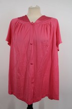 Vtg Vanity Fair L Pink Nylon Button Front Short Sleeve Pajama Lingerie Top - £22.41 GBP