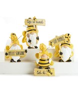 Bee Gnome Figurines with Sentiment Set 4 Resin Yellow Black Bumblebee Home - £38.59 GBP