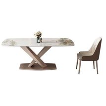 Luxurious Marble-Effect Oval Dining Table for 8  Modern Chinese Style Gold - $2,499.00
