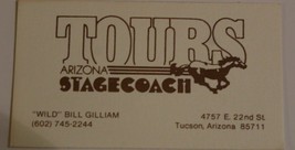 Tours Arizona Stagecoach Vintage Business Card Tucson Arizona bc5 - £3.10 GBP