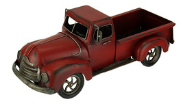Hand Painted Vintage Red Pickup Truck Metal Statue - $53.89