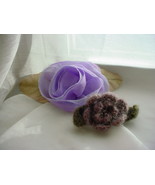 Purple Flower Hair Barrettes Accessories Fabric Textures Lot of 2 - £4.68 GBP