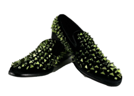 Amali Men&#39;s Dress Slip-on Shoes Green Black Velvet Spikes Apache Sizes 8... - £46.85 GBP