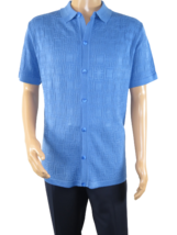 Mens Stacy Adams Italian Style Knit Woven Shirt Short Sleeves 3128 Denim Blue - £56.82 GBP