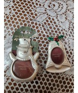 2 SNOWMAN &amp; BELL Christmas Tree Oval Picture Frame Hanging Ornaments Sil... - $25.91 CAD