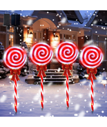 4 Pack Christmas Lollipop Pathway Lights Outdoor with Bows, 80 LED High ... - £44.67 GBP