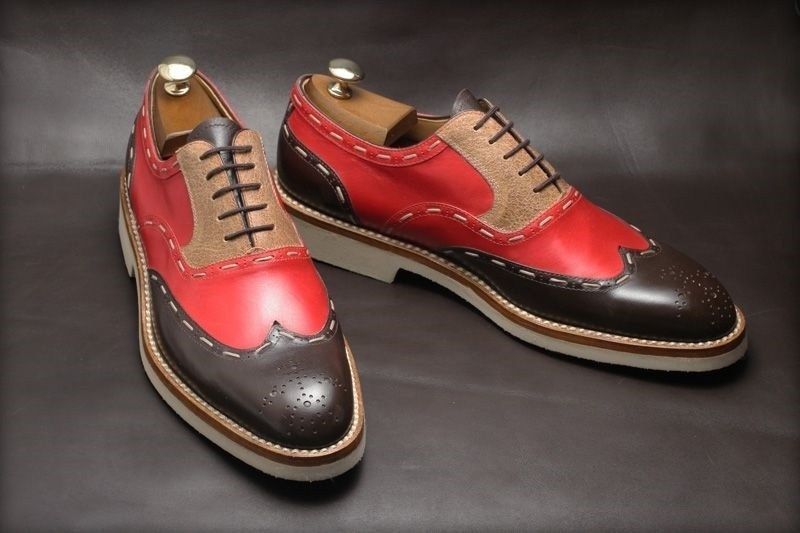 Primary image for Men Custom Made Leather Brogue shoes Suede plain combo leather Top Quality Shoe