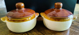 Set of 2 New French Onion Soup Crocks 12 Oz Brown &amp; Ivory Ceramic Bowls ... - £11.95 GBP