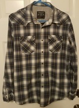 American Eagle Long Sleeve Black Snap Blue Plaid Shirt Vintage Fit Men S... - $16.49