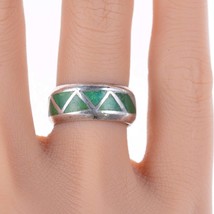 sz4.75 1940&#39;s Zuni  silver Channel inlay turquoise band ring - £86.73 GBP