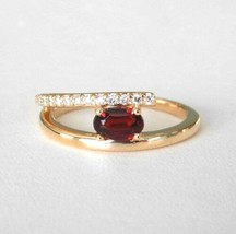 3.35 Carat Natural Garnet Oval Shaped Gold Plated Women Ring 925 Sterling Silver - £44.32 GBP