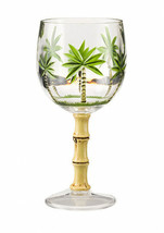 Set of Four Clear and Green Palm Tree Acrylic Stemmed All Purpose Wine Glasses - £42.21 GBP