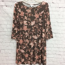 J. Jill Womens Shift Dress Brown Coral Floral Stretch Scoop Neck 3/4 Sle... - $21.77