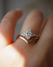 1.50 CT Marquise Diamond Engagement Ring Set 10/14K Gold Anniversary Ring - £78.30 GBP