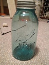 Vintage Blue Ball Mason Jar with Zinc Lid #8 Half Gallon Aqua - £14.84 GBP