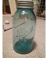 Vintage Blue Ball Mason Jar with Zinc Lid #8 Half Gallon Aqua - £14.90 GBP