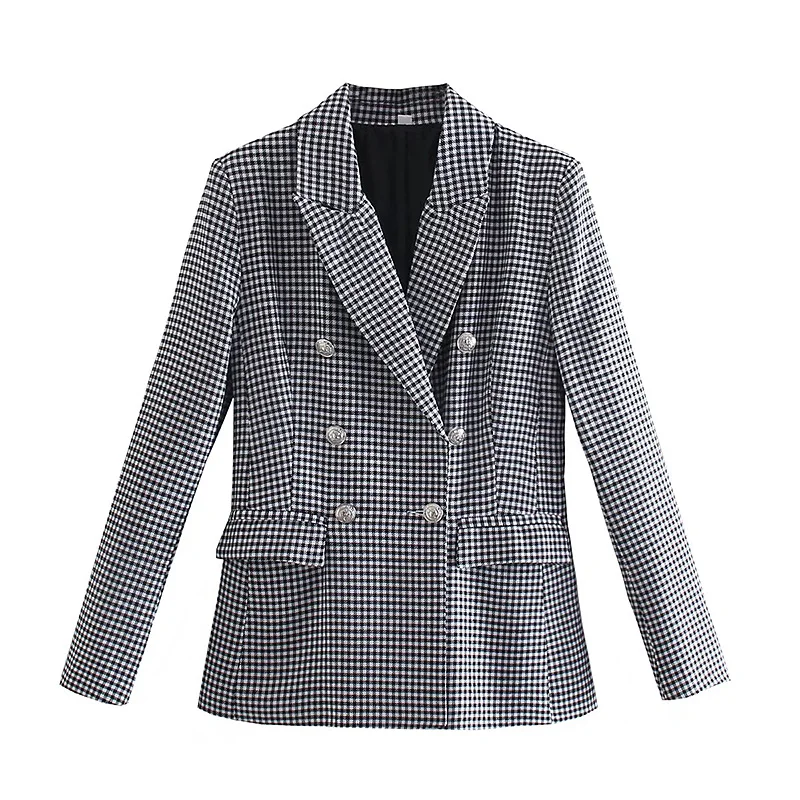 MXTIN 2021 Women Spring Vintage Plaid Pockets Jacket Coat  Lapel Collar Double B - £146.52 GBP