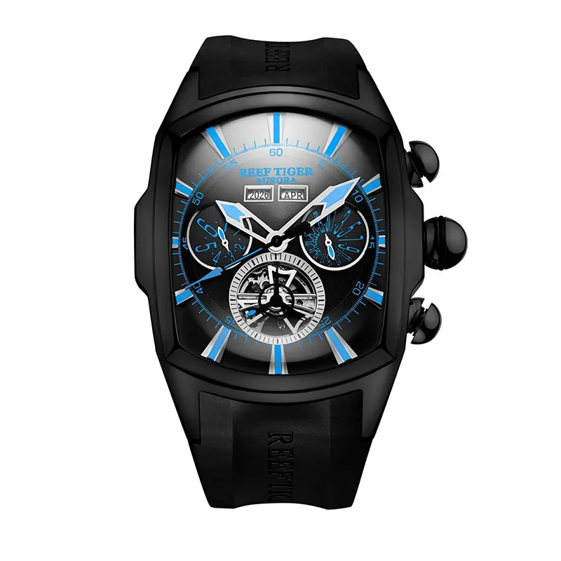 Designer Men Sport Watches Tourbillon Blue Dial Analog Display Rubber St... - $309.43