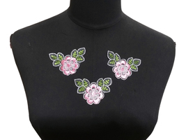5 pcs -20 pcs Pink Flower  Lace Patch Motif Neckline Appliques Sew on A55  - £4.71 GBP+