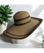 Scala Women&#39;s Wide Brim Sun Hat Tan W/ Brown  Stripes Wired Brim OS Beac... - $565.23 MXN
