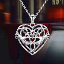 Celtic Love Heart Necklace Sterling Silver Irish Celtic Knot Love Knot Triquetra - £80.02 GBP