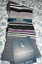 NEW Mens TAILORBYRD Pima Cotton SOCKS 10-13 Purple Gray Black Stripes - $19.79