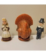 Vintage 50s Gurley 5 1/2&quot; Pilgrims + 6 1/2&quot; Turkey Candle Set Unburned - $50.41 CAD