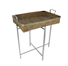 Wood Metal Woven Basket Tray Table Folding Stand Decorative Display Bowl... - $83.96