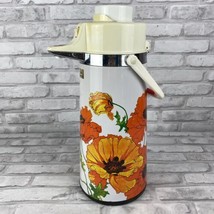 Vintage Sunrise Vacuum Pump Thermos Drink Dispenser Orange Yellow Flowers - £18.46 GBP