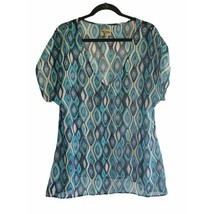 Show Me Your MUMU Sheer Blouse Medium Womans Geometric Multi Color Cap Sleeve - £18.43 GBP