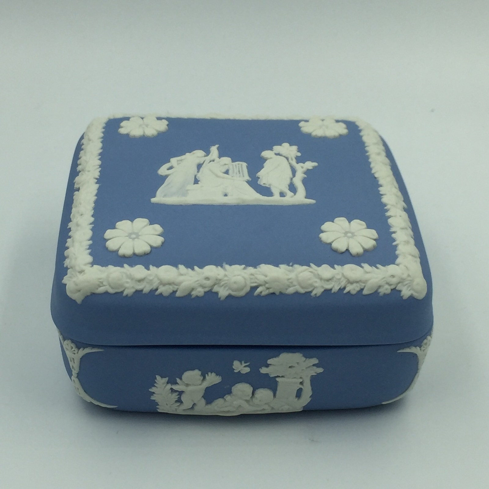 Wedgwood Blue Jasperware Blue Square Shape Lidded Trinket/ Jewellery Box. - £39.13 GBP