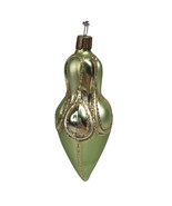 VINTAGE Green Gold Glitter Long Blown Glass Teardrop GERMAN Christmas Or... - $34.17 CAD