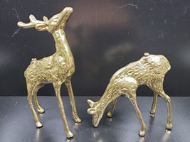 (2) Brass Deer Stag Buck Doe Figurine Set Vintage Home Decor Interior Decoration - £23.71 GBP
