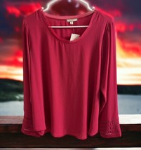 Pleione Women&#39;s XL Blouse Shirt Long Sleeve Sheer Pullover Pink Vivaciou... - £31.10 GBP