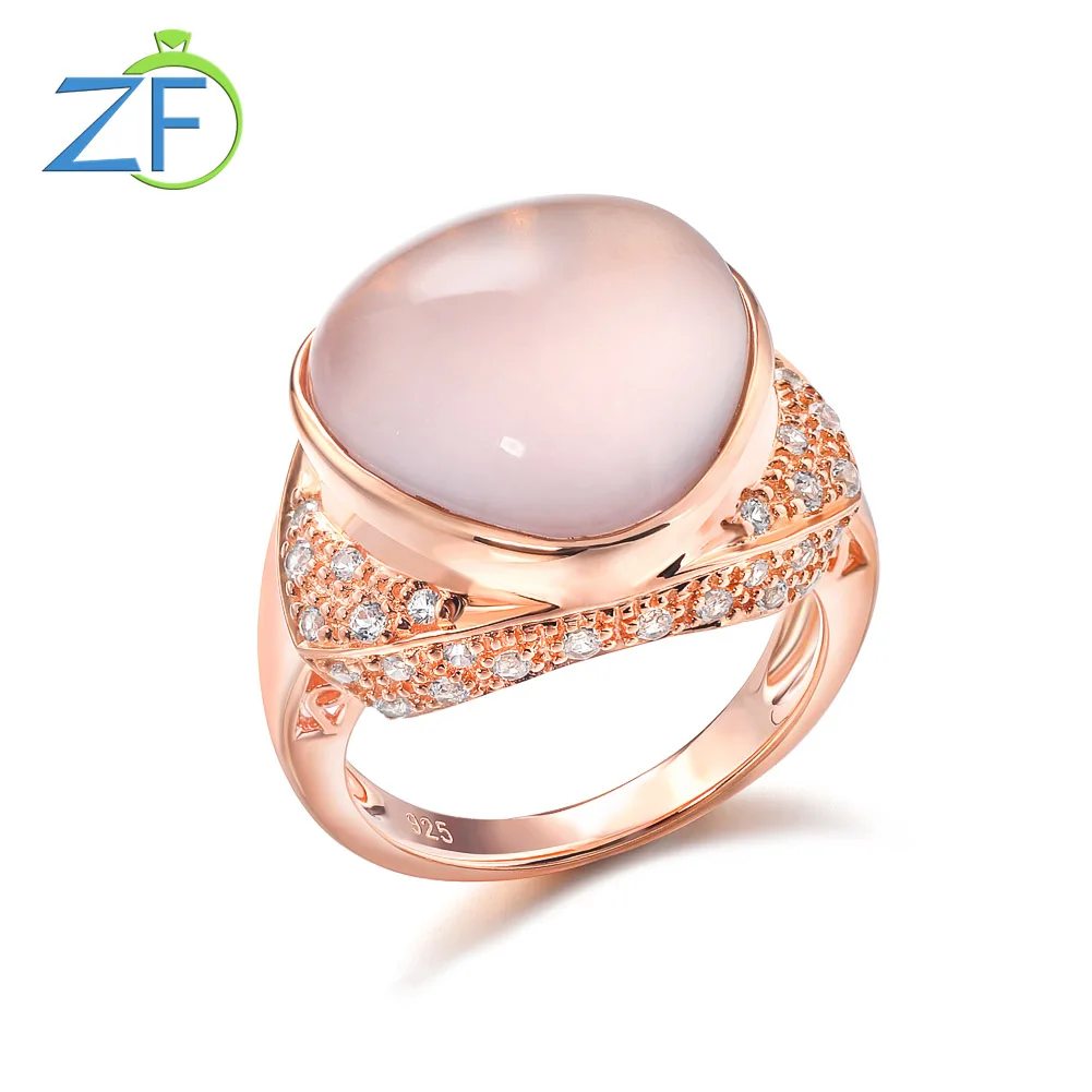 Genuine 925 Sterling Silver Ring for Women Triangle Natural Pink Quartz Gemstone - £40.72 GBP