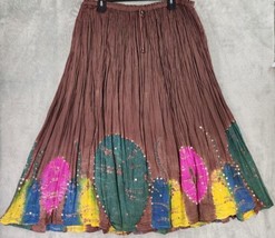 Tokyo Denam Bank Skirt Womens  XL / 2XL Brown Tie Dye Sequined Boho Hippie Maxi - £18.82 GBP