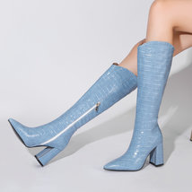 Fashion Knee High Boots Autumn Winter Women Pu Leather Square High Heel Western  - $79.97