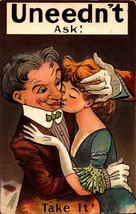 Vintage Samson Brothers POSTCARD- &quot;Uneedn&#39;t Ask! Take It!&quot; Couple Kissing Bkc - £3.89 GBP