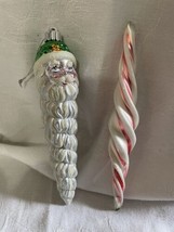 Christmas Ornament Icicle Santa Face Green Pine Cone Beard Glass Candycane Lot 2 - £9.73 GBP
