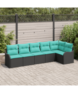  6 Piece Garden Sofa Set with Cushions Black Poly Rattan - $10,075.77 MXN