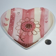 Mesa International Pink 8&quot; Heart Shaped Dish Pink White Stripes w Large ... - £8.67 GBP