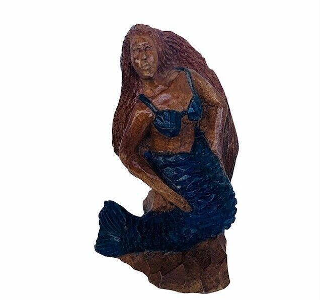Primary image for Mermaid figurine wood sculpture statue Siren folk art bikini vtg collectible bra