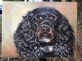 Linda Walker Original Modern 1993 Signed Oil Masonite Portrait &quot;Cocker Spaniel&quot; - £2,499.39 GBP