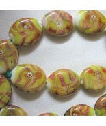 Light Olive Yellow Green, Pink Oval Lampwork Glass Beads, 3 beads 25mm - $2.99