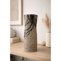 VTG Japanese Studio Pottery Vase Abstract Brushwork Stoneware Sculptural - $128.65